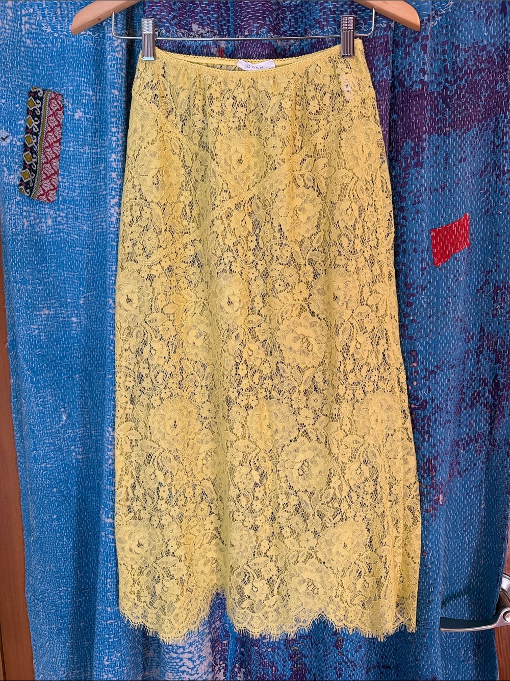 Doen Yellow Lace Midi Skirt